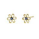 Solid 14K Yellow Gold Retro Flower Blue Sapphire Lab Diamonds Earrings - Shryne Diamanti & Co.