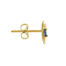 Solid 14K Yellow Gold Retro Flower Blue Sapphire Lab Diamonds Earrings - Shryne Diamanti & Co.