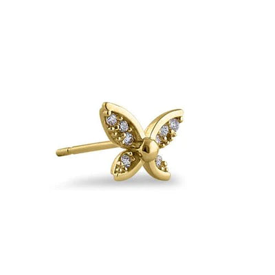 Solid 14K Yellow Gold Simple Flower Butterfly Lab Diamonds Earrings - Shryne Diamanti & Co.