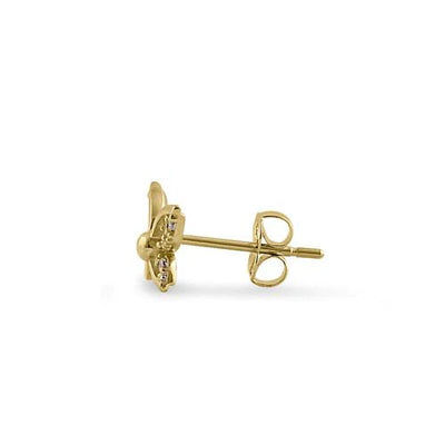 Solid 14K Yellow Gold Simple Flower Butterfly Lab Diamonds Earrings - Shryne Diamanti & Co.