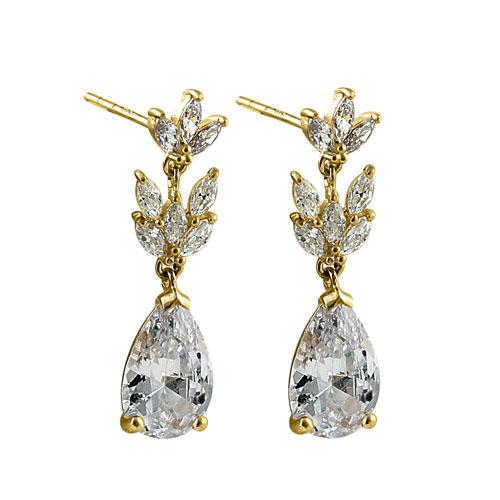 Solid 14K Yellow Gold Classy Dangle Lab Diamonds Earrings - Shryne Diamanti & Co.