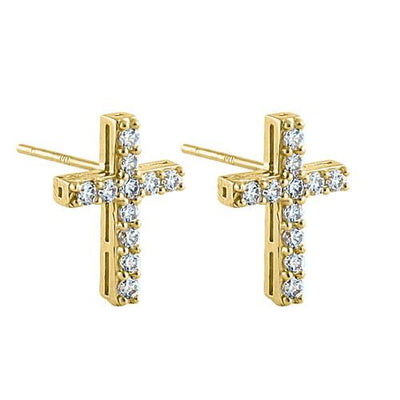 Solid 14K Yellow Gold Cross Lab Diamonds Earrings - Shryne Diamanti & Co.