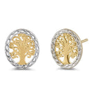 Solid 14K Yellow and White Gold Tree of Life Earrings - Shryne Diamanti & Co.