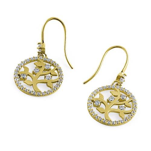 Solid 14K Yellow Gold Tree of Life Lab Diamonds Earrings - Shryne Diamanti & Co.