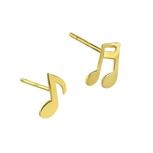 Solid 14K Yellow Gold Music Notes Earrings - Shryne Diamanti & Co.