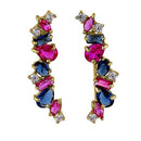 Solid 14K Yellow Gold Stone Medley Blue Sapphire, Ruby, & Clear Lab Diamonds Earrings - Shryne Diamanti & Co.