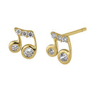 Solid 14K Yellow Gold Beam Music Note Clear Round Lab Diamonds Earrings - Shryne Diamanti & Co.