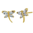 Solid 14K Yellow Gold Curved Dragonfly Clear Marquise Lab Diamonds Earrings - Shryne Diamanti & Co.