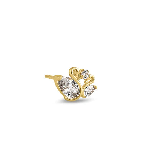 Solid 14K Yellow Gold Swan Lab Diamonds Earrings - Shryne Diamanti & Co.