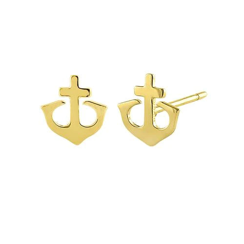 Solid 14K Yellow Gold Anchor Earrings - Shryne Diamanti & Co.