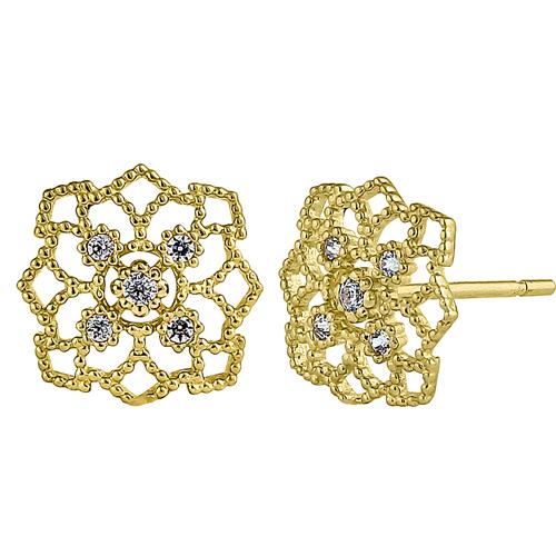 Solid 14K Yellow Gold Woven Web Clear Round Lab Diamonds Earrings - Shryne Diamanti & Co.