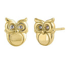 Solid 14K Yellow Gold Cute Owl Clear Round Lab Diamonds Earrings - Shryne Diamanti & Co.