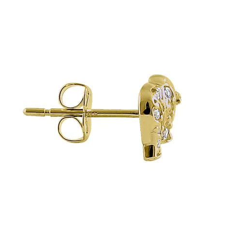 Solid 14K Yellow Gold Glitzy Elephant Clear Round Lab Diamonds Earrings - Shryne Diamanti & Co.