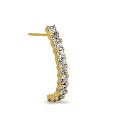 Solid 14K Yellow Gold Curved Line Lab Diamonds Earrings - Shryne Diamanti & Co.