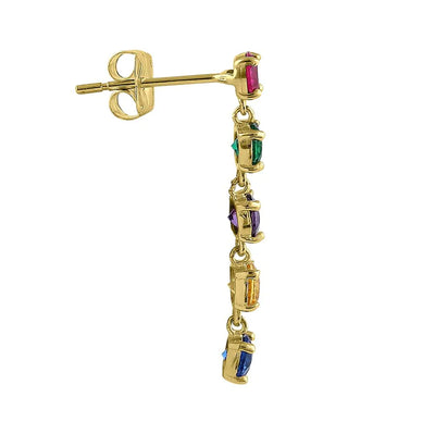 Solid 14K Yellow Gold Dangle Rainbow Lab Diamonds Earrings - Shryne Diamanti & Co.