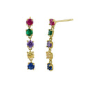 Solid 14K Yellow Gold Dangle Rainbow Lab Diamonds Earrings - Shryne Diamanti & Co.
