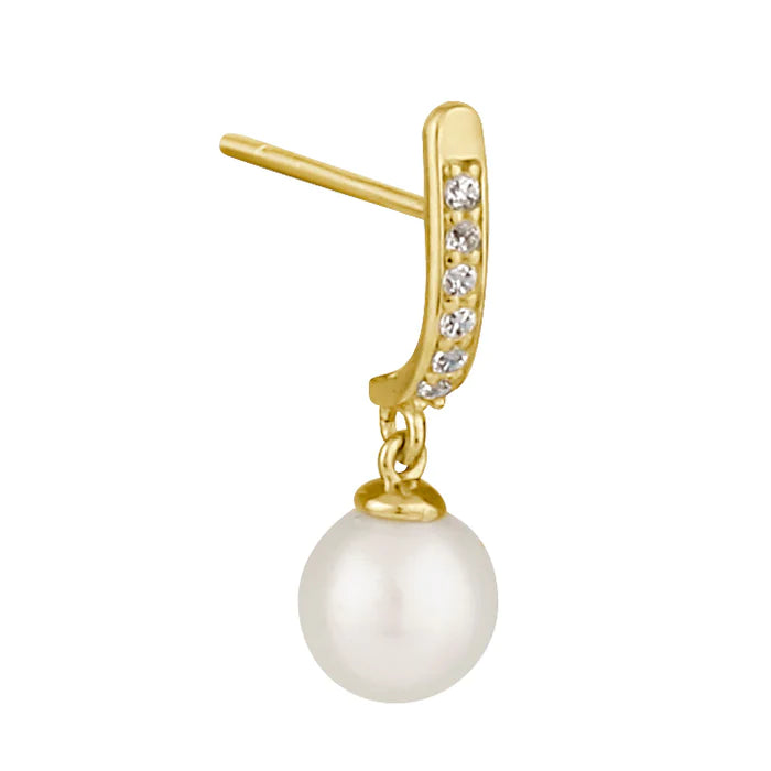 Solid 14K Gold Dagnling Pearl and Lab Diamonds Earrings - Shryne Diamanti & Co.