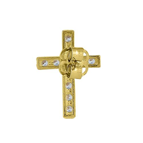 Solid 14K Yellow Gold Simple Cross Clear Round Lab Diamonds Earrings - Shryne Diamanti & Co.