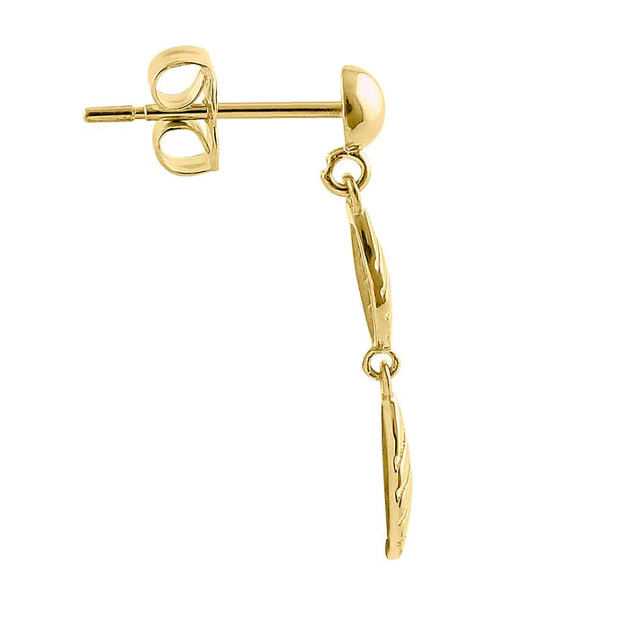 Solid 14K Yellow Gold Dangle Feather Earrings - Shryne Diamanti & Co.