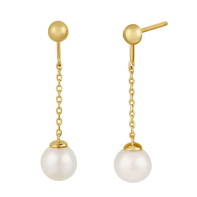 Solid 14K Gold Dangling Pearl Earrings - Shryne Diamanti & Co.