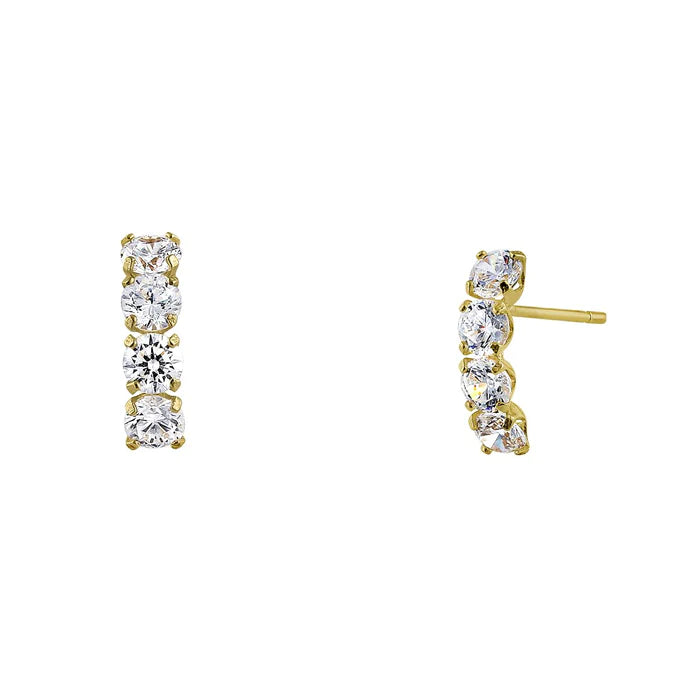 Solid 14K Yellow Gold Half Loop Round Lab Diamonds Earrings - Shryne Diamanti & Co.