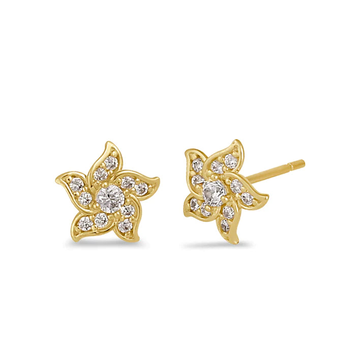 Solid 14K Gold Blowing Flower with Lab Diamonds Earrings - Shryne Diamanti & Co.