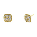Solid 14K Yellow Gold Squared Pave Round Lab Diamonds Earrings - Shryne Diamanti & Co.