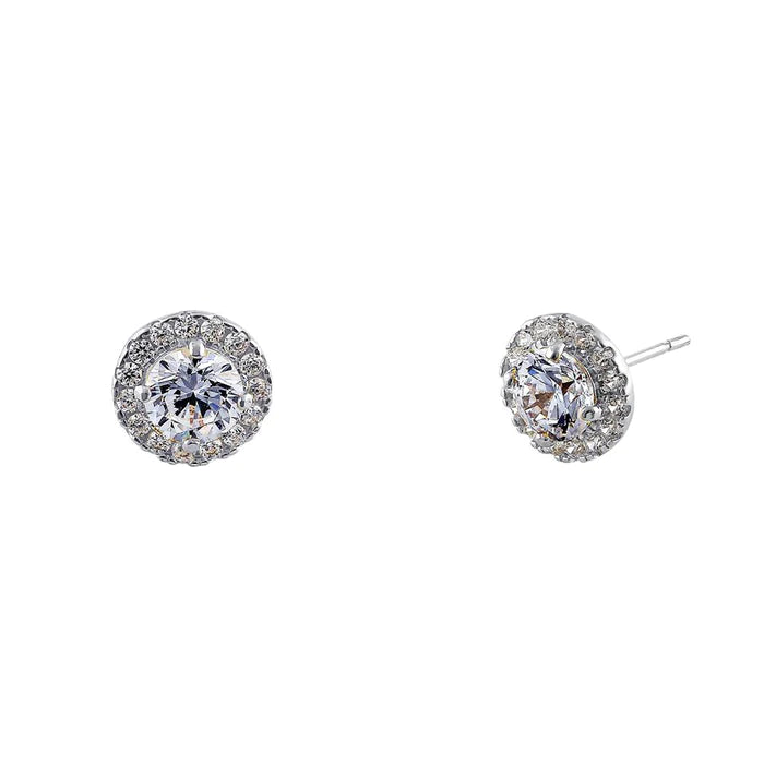 .92 ct Solid 14K White Gold Simple Halo Round Lab Diamonds Earrings - Shryne Diamanti & Co.