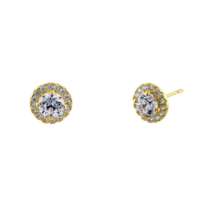 .92 ct Solid 14K Yellow Gold Simple Halo Round Lab Diamonds Earrings - Shryne Diamanti & Co.