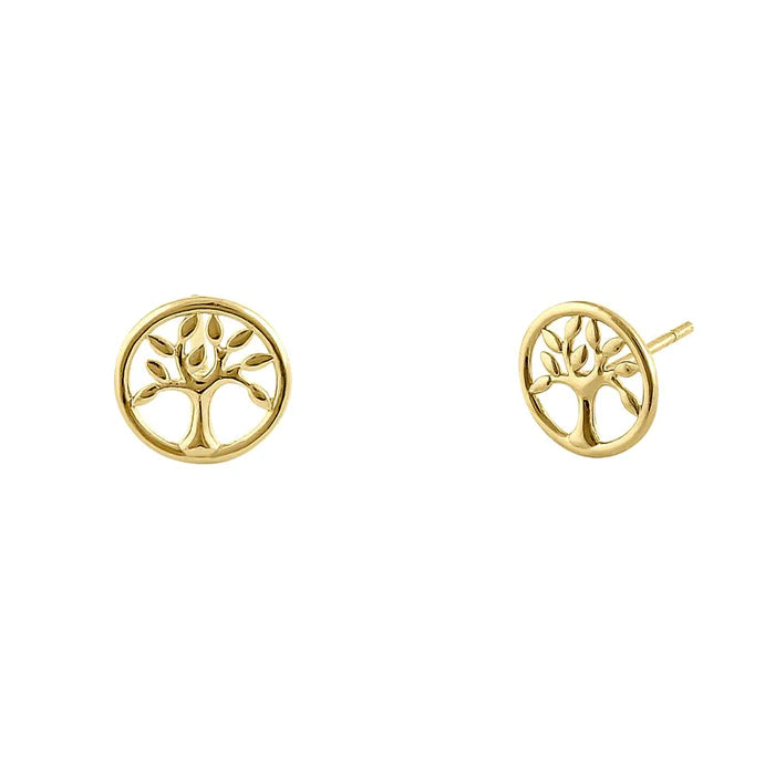 Solid 14K Yellow Gold Storybook Tree of Life Earrings - Shryne Diamanti & Co.