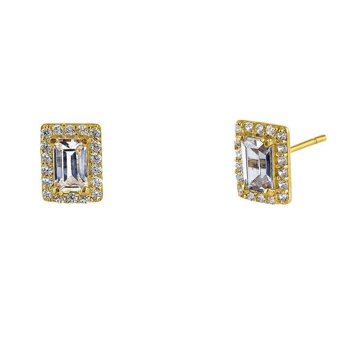 .6 ct Solid 14K Yellow Gold Halo Baguette Straight Lab Diamonds Earrings - Shryne Diamanti & Co.