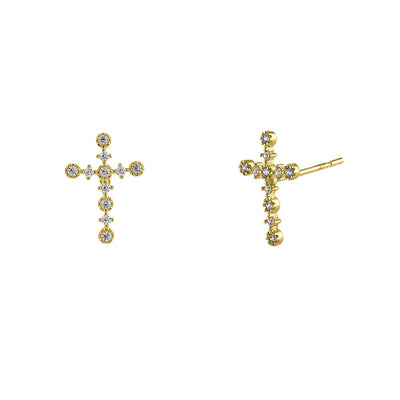 Solid 14K Yellow Gold Cross Lab Diamonds Earrings - Shryne Diamanti & Co.