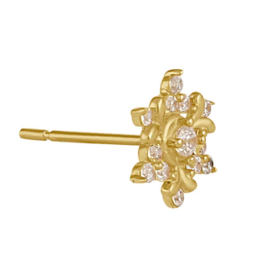 Solid 14K Gold Snowflake with Clear Lab Diamonds Earrings - Shryne Diamanti & Co.