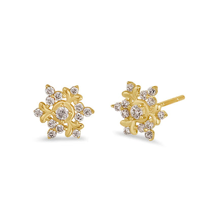 Solid 14K Gold Snowflake with Clear Lab Diamonds Earrings - Shryne Diamanti & Co.