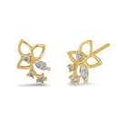 Solid 14K Gold Trillium with Clear Lab Diamonds Earrings - Shryne Diamanti & Co.