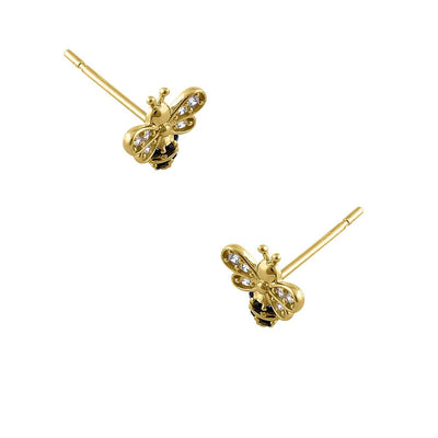 Solid 14K Yellow Gold Honey Bee Black Lab Diamonds Earrings - Shryne Diamanti & Co.