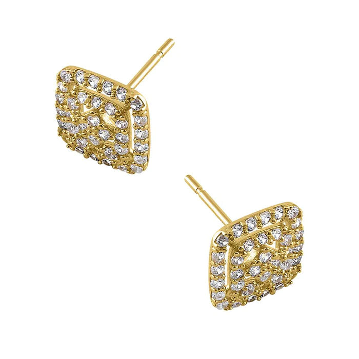 Solid 14K Yellow Gold Hedge Maze Lab Diamonds Earrings - Shryne Diamanti & Co.