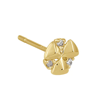 Solid 14K Gold Radioactive Flower with Clear Lab Diamonds Earrings - Shryne Diamanti & Co.