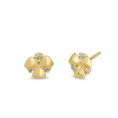 Solid 14K Gold Radioactive Flower with Clear Lab Diamonds Earrings - Shryne Diamanti & Co.