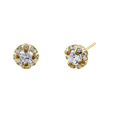 Solid 14K Yellow Gold Halo Round Lab Diamonds Stud Earrings - Shryne Diamanti & Co.