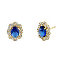 1.96 ct Solid 14K Yellow Gold Blue Sapphire Floral Oval Cut Lab Diamonds Earrings - Shryne Diamanti & Co.