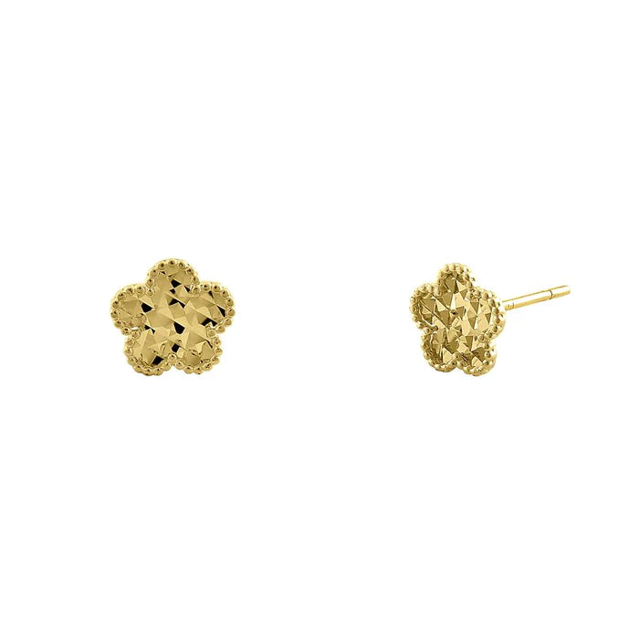 Solid 14K Yellow Gold Faceted Flower Earrings - Shryne Diamanti & Co.