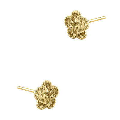 Solid 14K Yellow Gold Faceted Flower Earrings - Shryne Diamanti & Co.