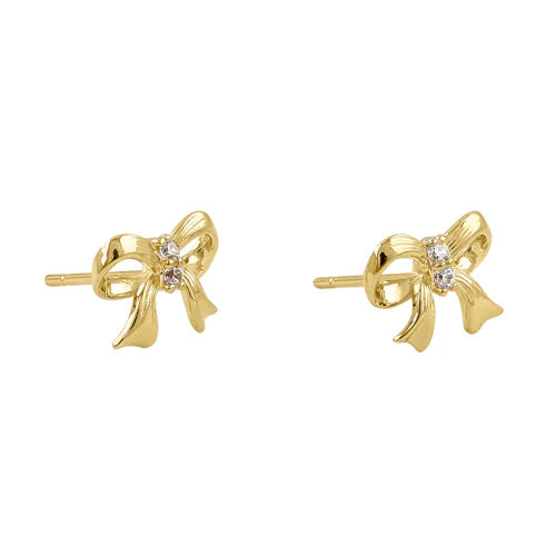 Solid 14K Yellow Gold Dainty Bow Lab Diamonds Earrings - Shryne Diamanti & Co.