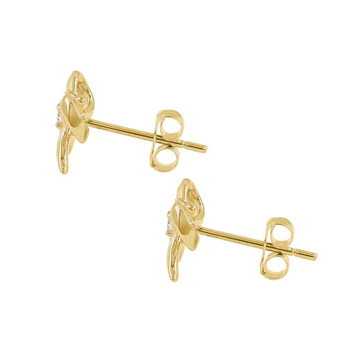 Solid 14K Yellow Gold Dainty Bow Lab Diamonds Earrings - Shryne Diamanti & Co.