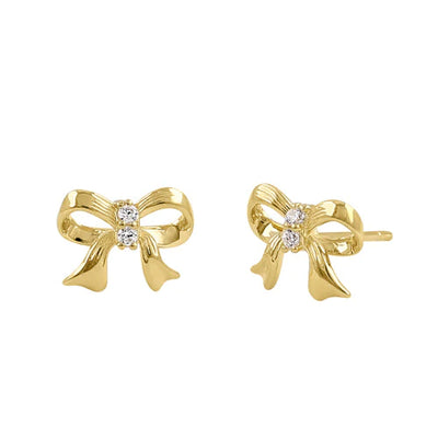 Solid 14K Yellow Gold Dainty Bow Lab Diamonds Earrings - Shryne Diamanti & Co.