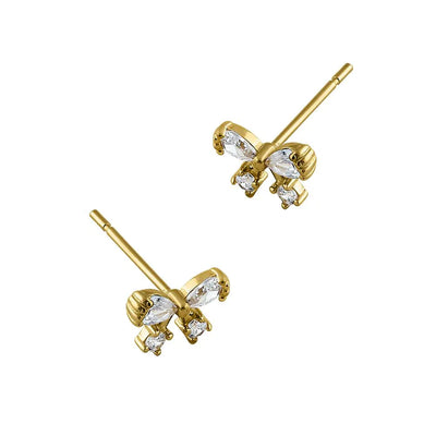 Solid 14K Yellow Gold Pretty Bow Lab Diamonds Earrings - Shryne Diamanti & Co.