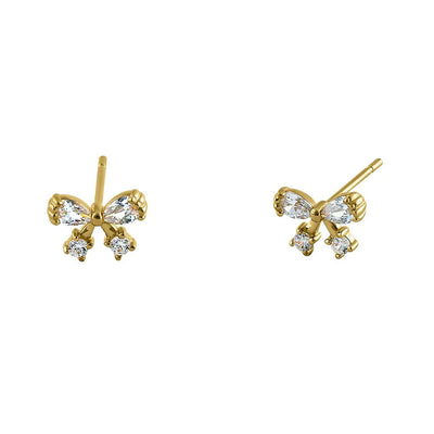 Solid 14K Yellow Gold Pretty Bow Lab Diamonds Earrings - Shryne Diamanti & Co.