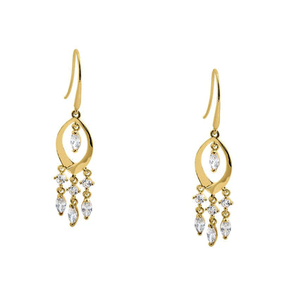 Solid 14K Yellow Gold Chandlier Dangle Lab Diamonds Hook Earrings - Shryne Diamanti & Co.