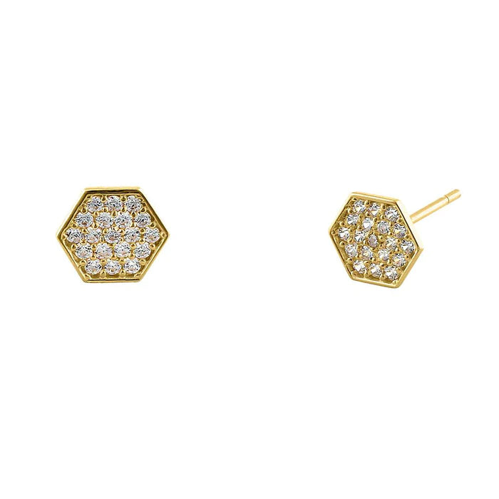 Solid 14K Yellow Gold Hexagon Pave Lab Diamonds Earrings - Shryne Diamanti & Co.